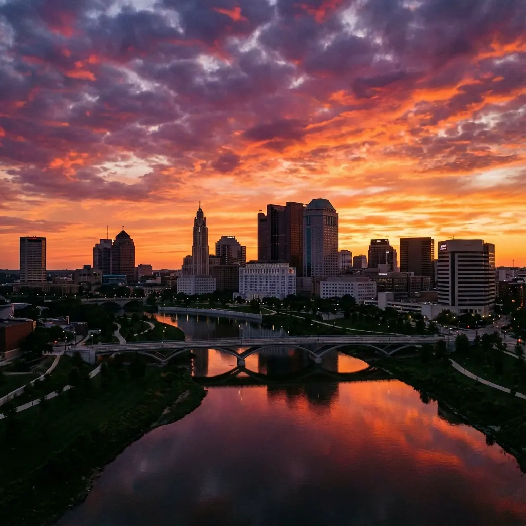 Columbus skyline sunset